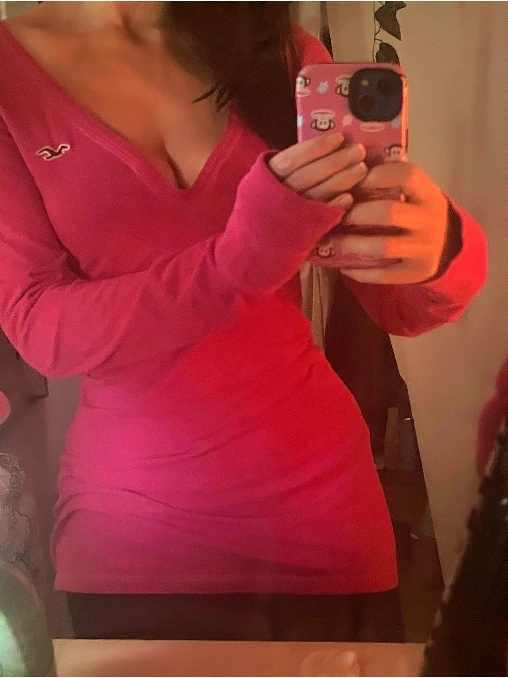 Hollister Women's Pink Long Sleeve V-Neck Top